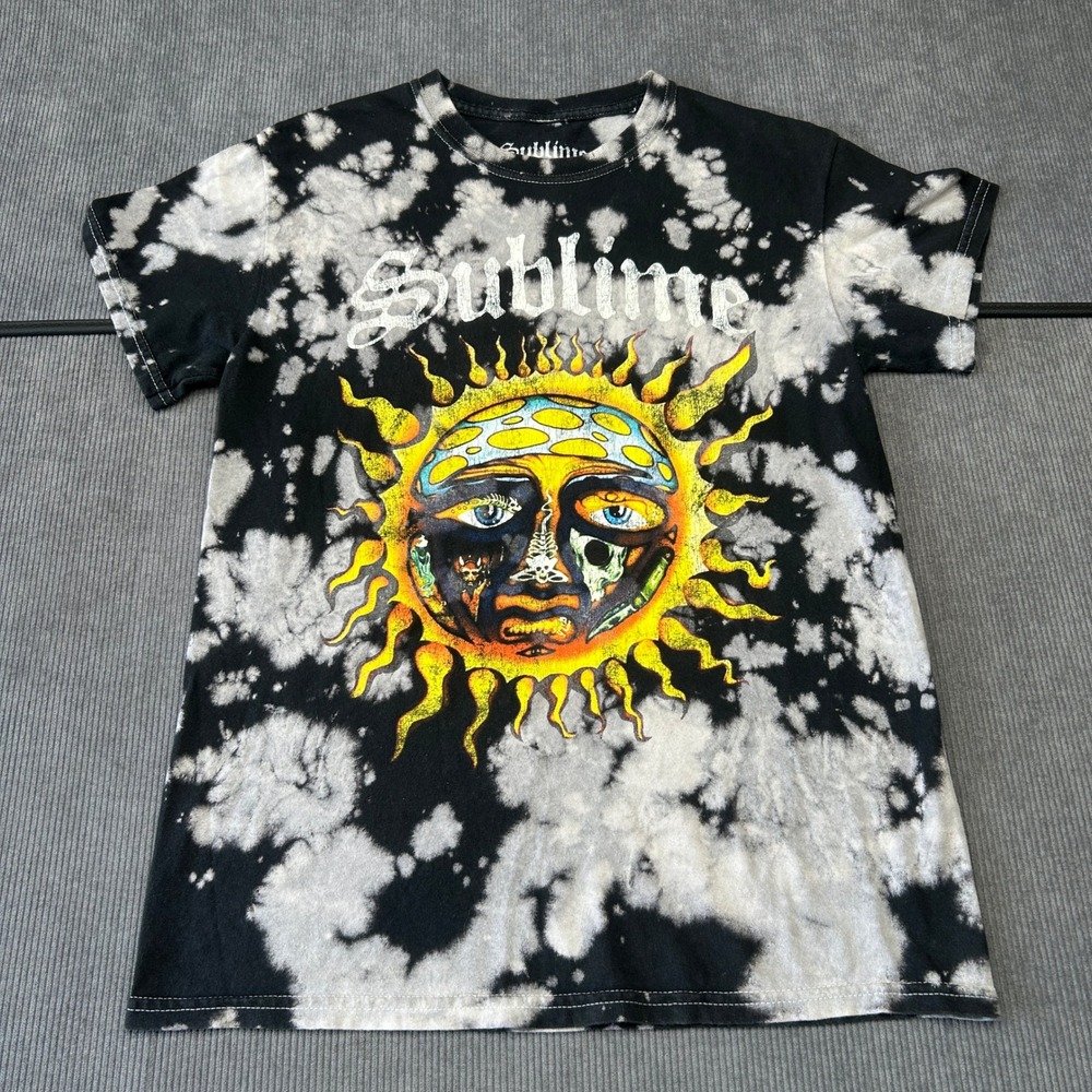 Sublime Sun Logo Graphic T-Shirt Black White Bleach Tie Dye Cotton Small 2021